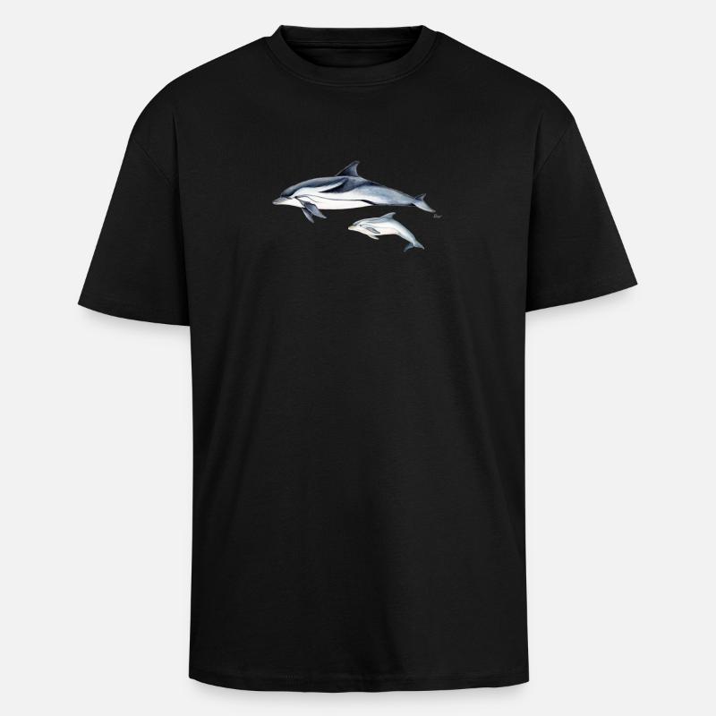 Striped dolphin - Striped dolphin - dauphin - Unisex Oversized Heavyweight T-shirt - black