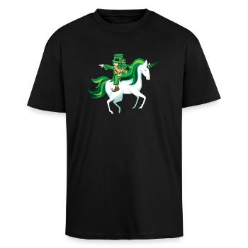 St Patrick Einhorn dab Kobold Geschenk lustig - Oversized Heavyweight Unisex T-Shirt - Schwarz - Vorne - Alina (178cm) & Michal (187cm)