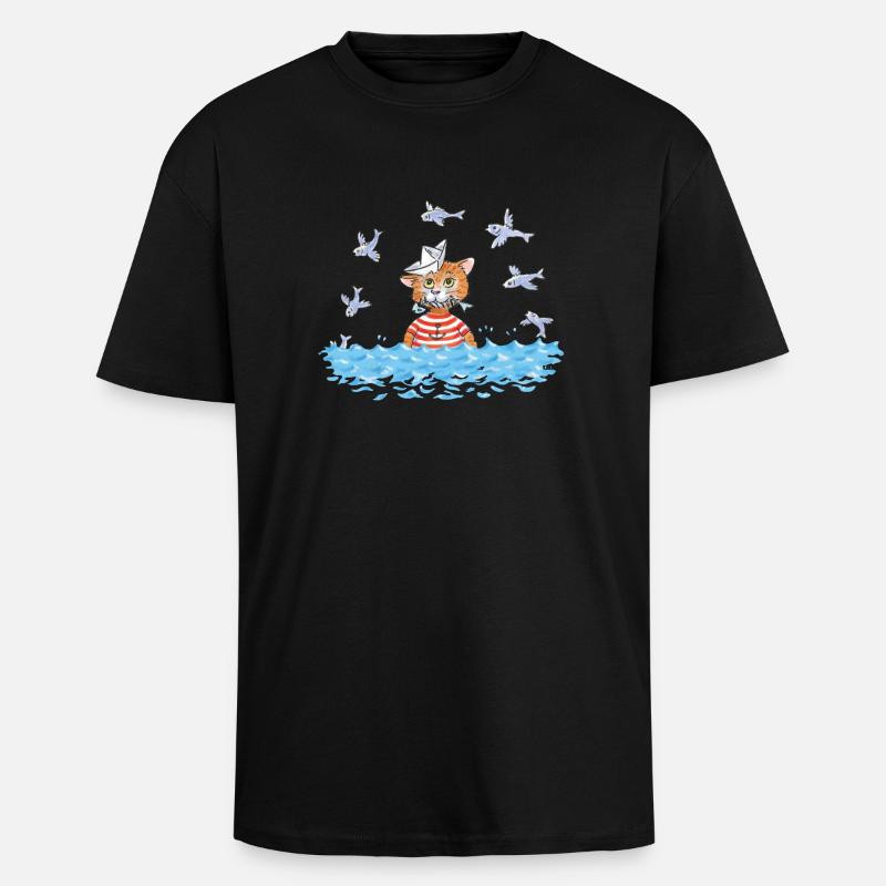 chat de pêche - T-shirt unisexe oversize épais - noir
