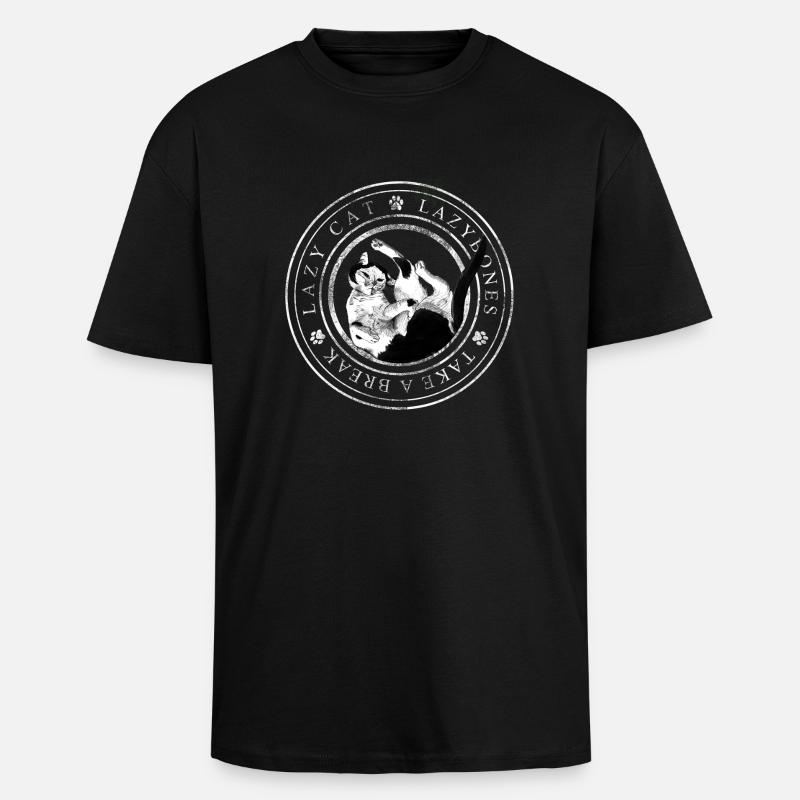 Lazy Cat Logo - Oversized Heavyweight Unisex T-Shirt - Schwarz