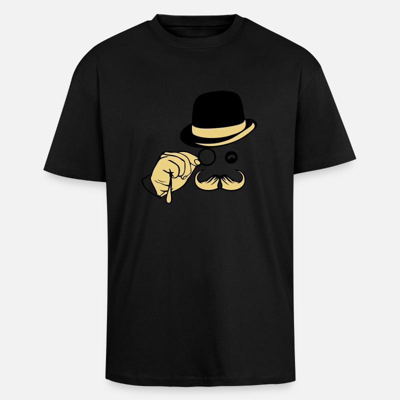 Smiley-Hut Monokel Schnurrbart Melone - Oversized Heavyweight Unisex T-Shirt - Schwarz