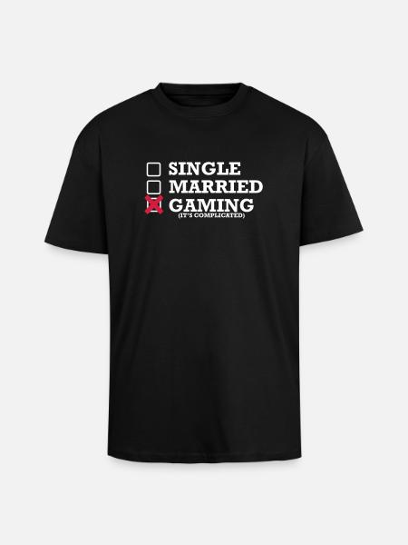 Single - Married - Gaming - Unisex Oversized Heavyweight T-shirt - black