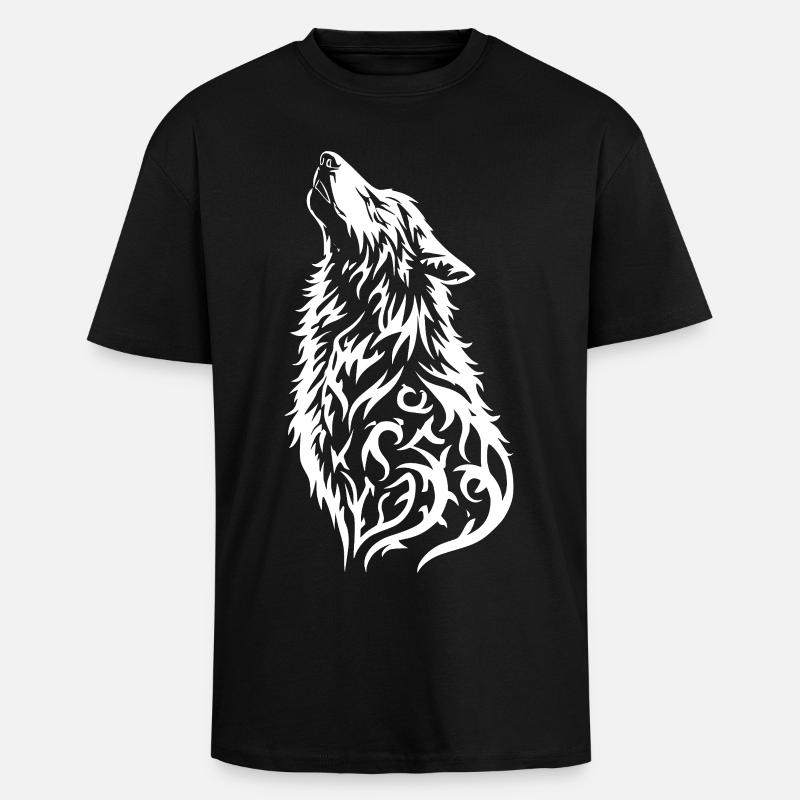 Wild Wolf Head Tattoo Design - Unisex Oversized Heavyweight T-shirt - black