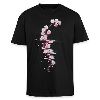 Glitch Kirschblüte moderner Blütenzweig - Oversized Heavyweight Unisex T-Shirt - Schwarz - Vorne - Alina (178cm) & Michal (187cm)