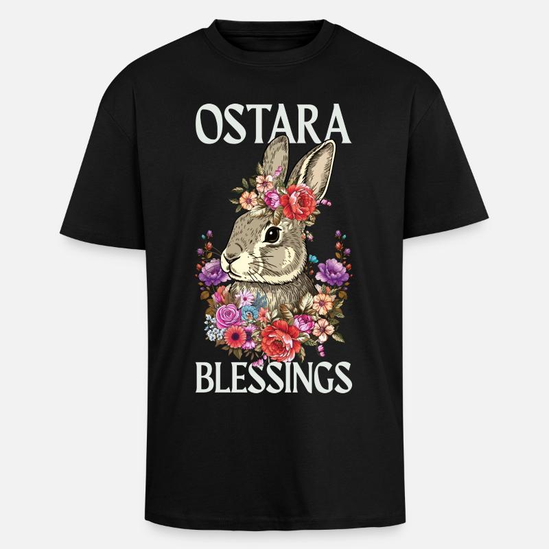 Bénédictions d’Ostara Joyeuse Lapin de Pâques - T-shirt unisexe oversize épais - noir