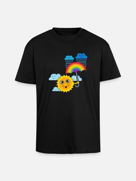 Sun & Rainbow Umbrella - Unisex Oversized Heavyweight T-shirt - black