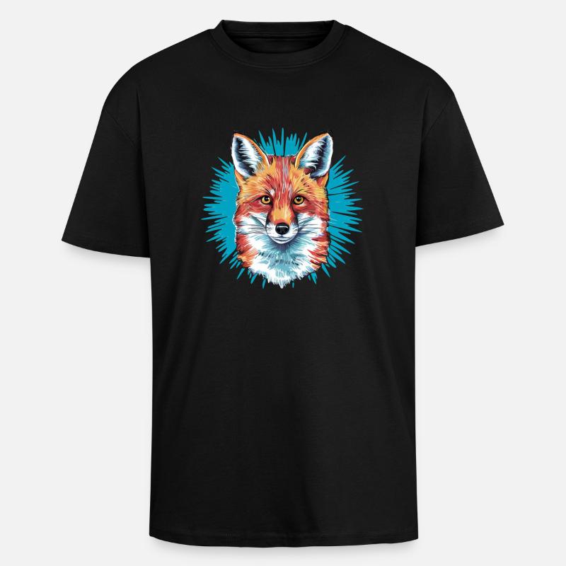 Renard - Illustration - T-shirt unisexe oversize épais - noir