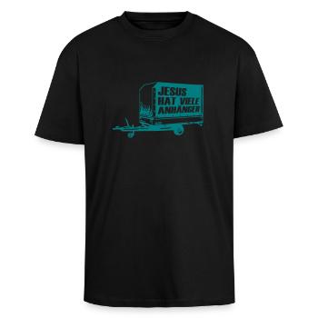 Jesus hat viele Anhänger small - Oversized Heavyweight Unisex T-Shirt - Schwarz - Vorne - Alina (178cm) & Michal (187cm)