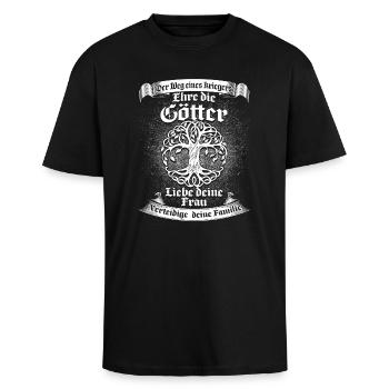 Wikinger - Weg - Oversized Heavyweight Unisex T-Shirt - Schwarz - Vorne - Alina (178cm) & Michal (187cm)