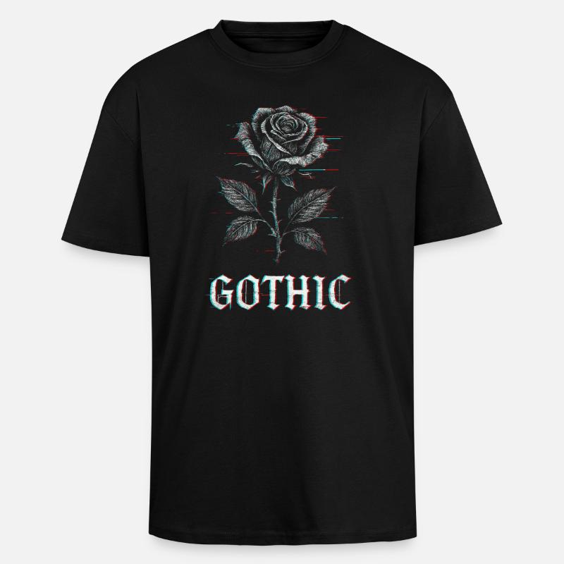 Gothic Rose mit Glitch Effekt - Oversized Heavyweight Unisex T-Shirt - Schwarz
