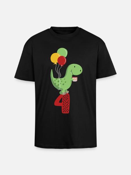 Fjerde Birthday Boy T Rex Dinosaur - Unisex oversized heavyweight t-shirt - sort