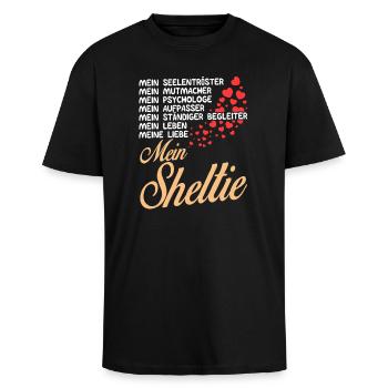 Sheltie - Mein - Oversized Heavyweight Unisex T-Shirt - Schwarz - Vorne - Alina (178cm) & Michal (187cm)