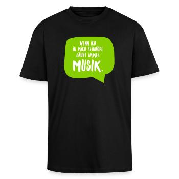 Musik Spruch Lustig Sprechblase DJ - Oversized Heavyweight Unisex T-Shirt - Schwarz - Vorne - Alina (178cm) & Michal (187cm)