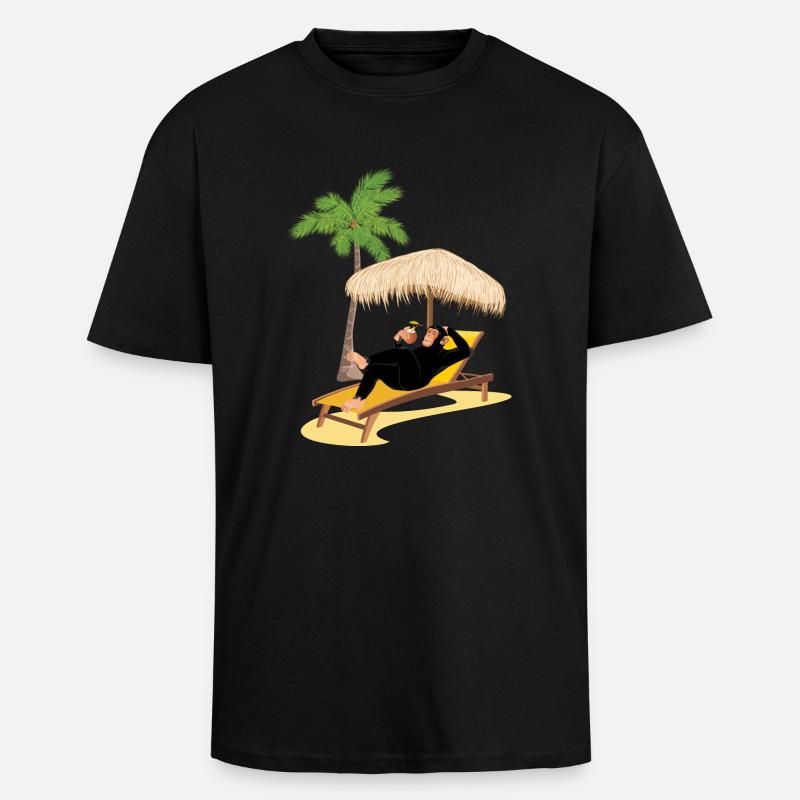 Monkey at the beach - Unisex Oversized Heavyweight T-shirt - black