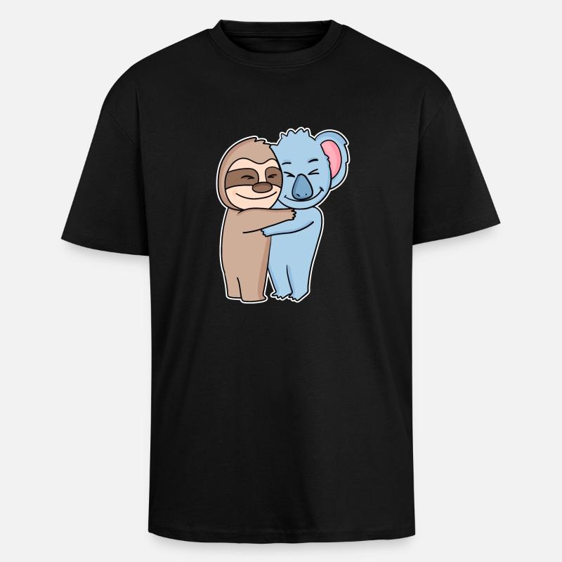 Dovendyr og koala krammer - kram - Tyk Oversize T-shirt - sort