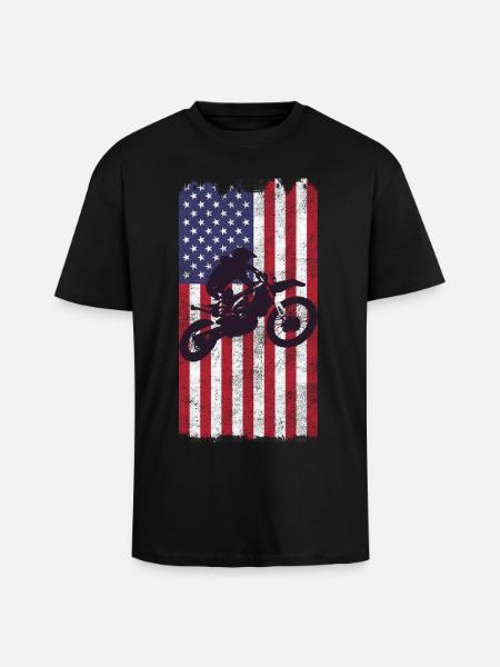 Dirt Biking USA Flag  - Unisex Oversized Heavyweight T-shirt - black
