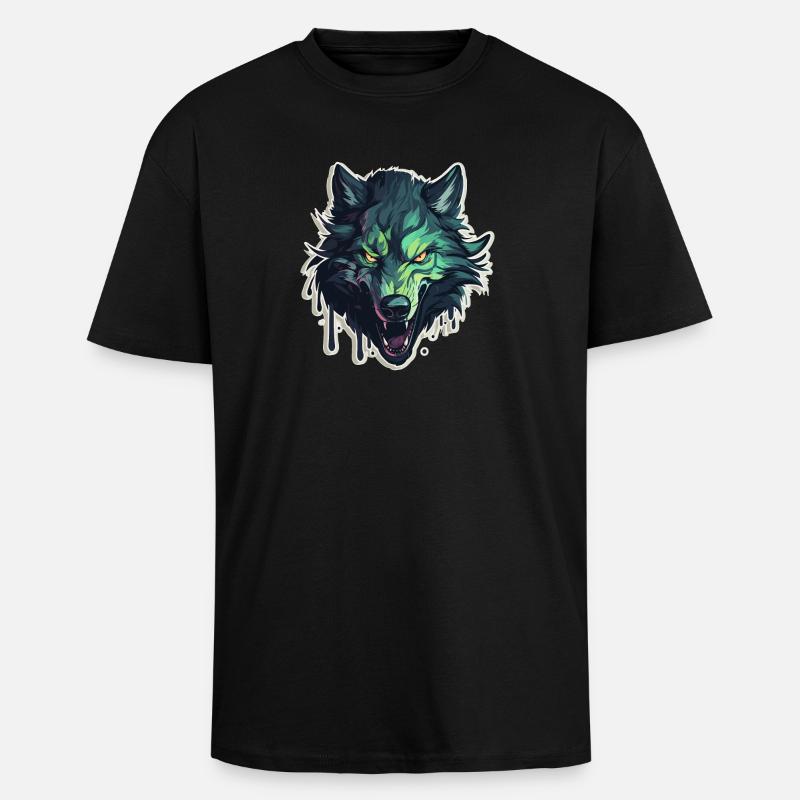 Wolf - Illustration - Unisex Oversized Heavyweight T-shirt - black