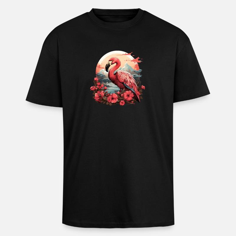 Flamingo - Oversized Heavyweight Unisex T-Shirt - Schwarz
