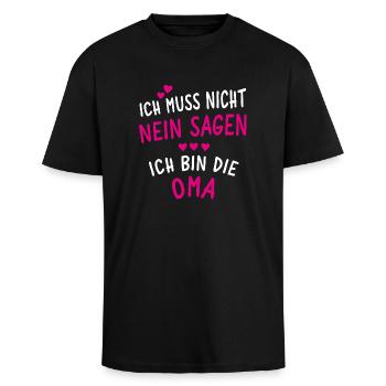 Ich bin die Oma - Oversized Heavyweight Unisex T-Shirt - Schwarz - Vorne - Alina (178cm) & Michal (187cm)