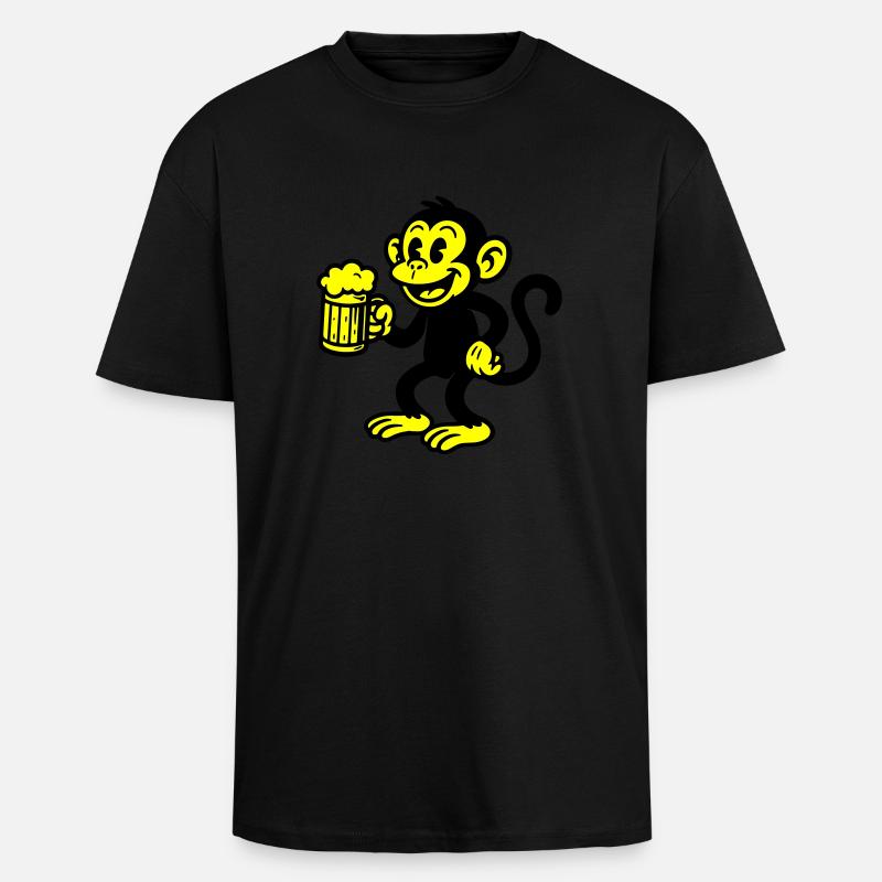 Monkey Beer Drinking - T-shirt unisexe oversize épais - noir