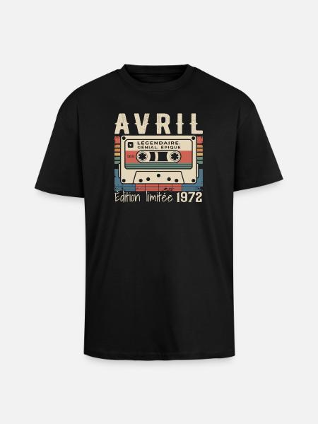 avril 1972 April 1972 - T-shirt unisexe oversize épais - noir