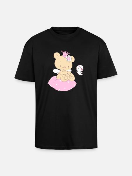 Bear princess on cushion - Unisex Oversized Heavyweight T-shirt - black