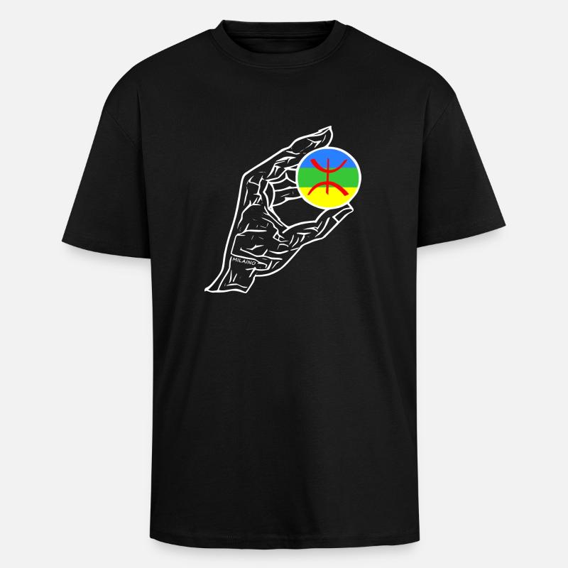 Drapeau de la main Amazigh - T-shirt unisexe oversize épais - noir