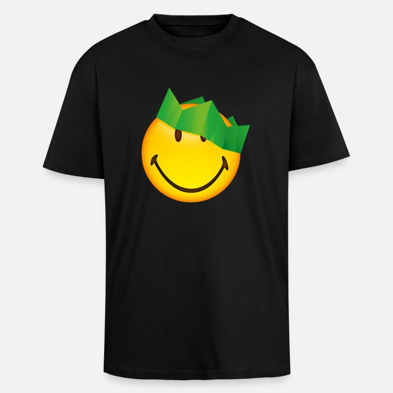 Smiley Green Crown - Gruby T-shirt unisex oversize - czarny