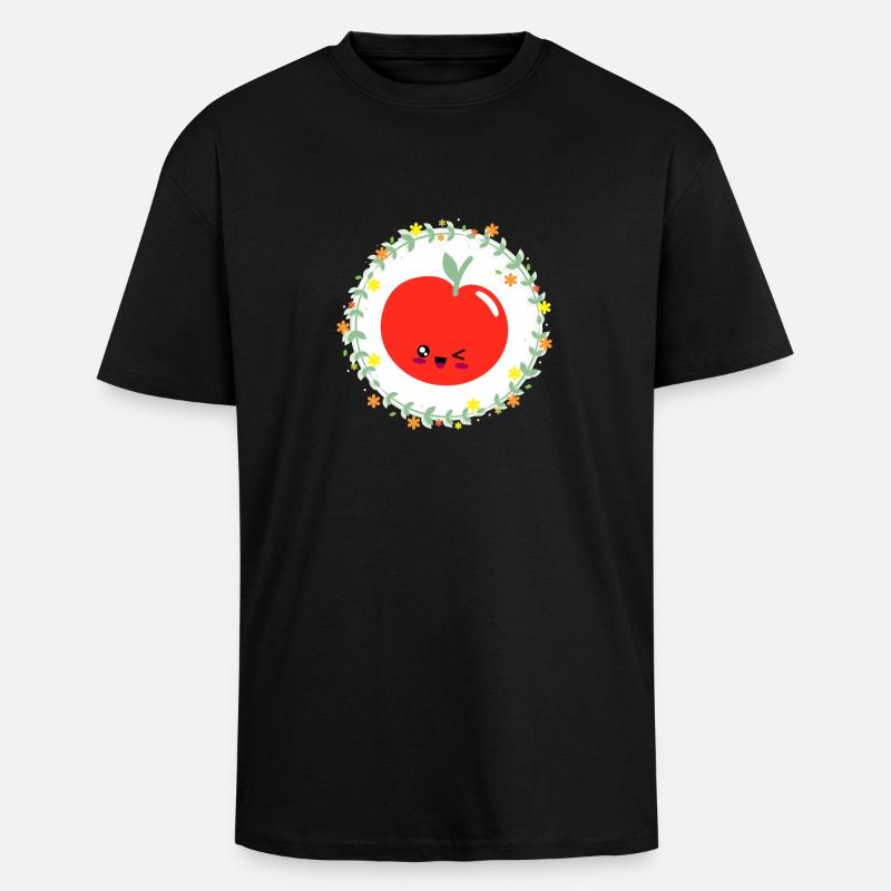 Happy Apple - Oversized Heavyweight Unisex T-Shirt - Schwarz