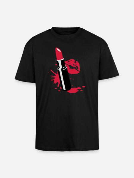 Lipstick with kissing lips - Unisex Oversized Heavyweight T-shirt - black