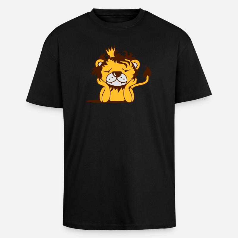 melancholischer Löwe mit Krone - Oversized Heavyweight Unisex T-Shirt - Schwarz