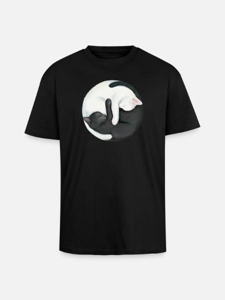 Yin Yang Balancing Cats - Unisex Oversized Heavyweight T-shirt - black