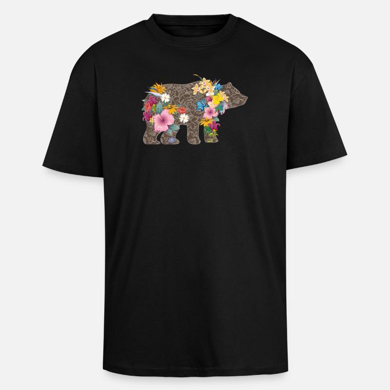 Bär mit Blumen - Oversized Heavyweight Unisex T-Shirt - Schwarz