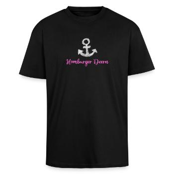hamburger deern Anker See Hafen mädchen girl meer - Oversized Heavyweight Unisex T-Shirt - Schwarz - Vorne - Alina (178cm) & Michal (187cm)