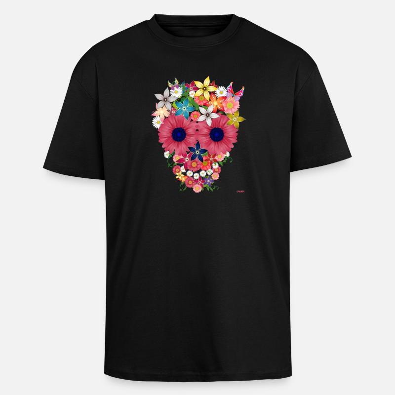 fleurs crâne par WAM - T-shirt unisexe oversize épais - noir