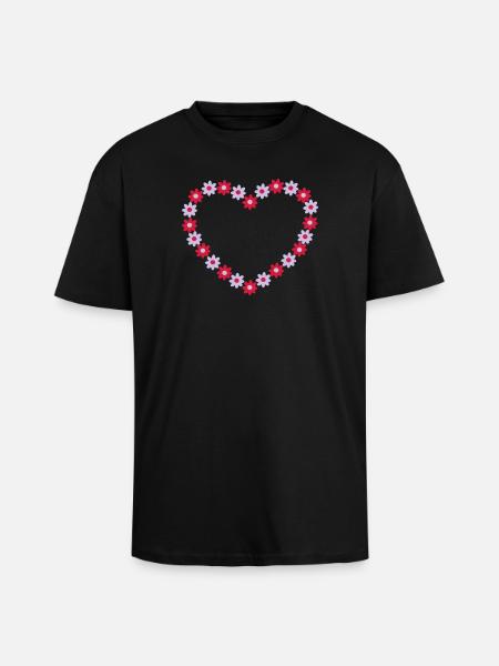 Blume Herz - Oversized Heavyweight Unisex T-Shirt - Schwarz