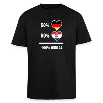Deutschland und Kroatien genial / Geschenk Flagge - Oversized Heavyweight Unisex T-Shirt - Schwarz - Vorne - Alina (178cm) & Michal (187cm)