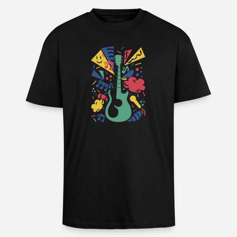 Symphonie de guitare colorée - T-shirt unisexe oversize épais - noir