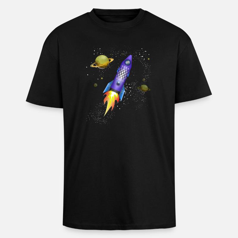 Rakete im Weltall - Oversized Heavyweight Unisex T-Shirt - Schwarz