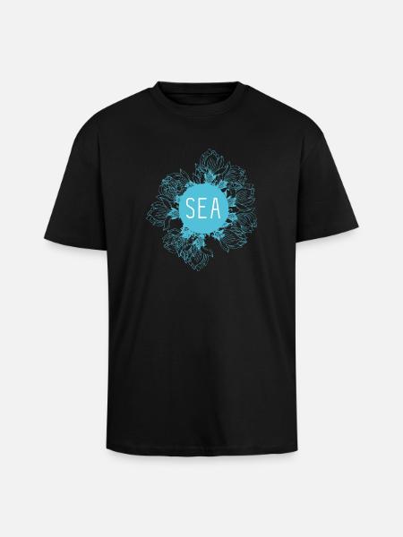 Meeresblüte Blau Seemotiv - Oversized Heavyweight Unisex T-Shirt - Schwarz