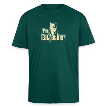 Catfather Katzen Dad Maine Coon Geschenkidee - Oversized Heavyweight Unisex T-Shirt - hunter Green - Vorne - Alina (178cm) & Michal (187cm)