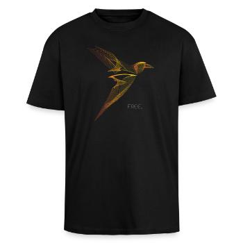 Free Line Art Bird Minimalist Design - Unisex Oversized Heavyweight T-shirt - black - Front - Alina (178cm) & Michal (187cm)