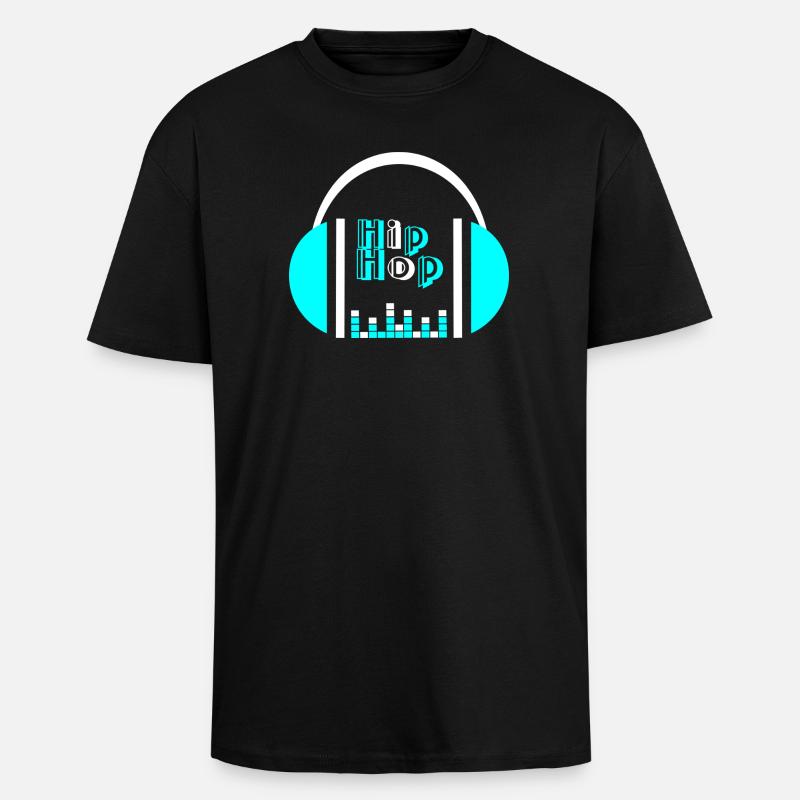Casque néon avec conception d’égaliseur - T-shirt unisexe oversize épais - noir