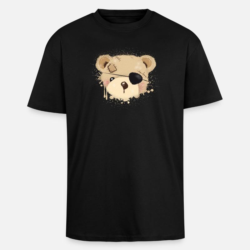 Teddy with eye patch - Unisex Oversized Heavyweight T-shirt - black