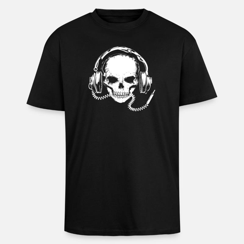 Crâne avec des écouteurs - T-shirt unisexe oversize épais - noir