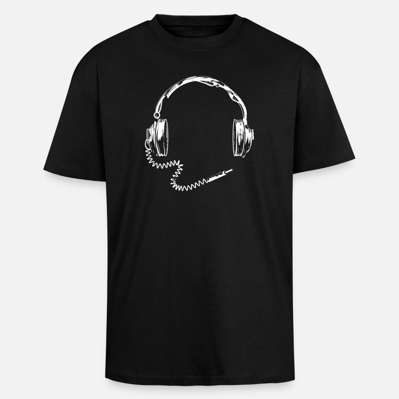 Casque rétro avec câble - T-shirt unisexe oversize épais - noir