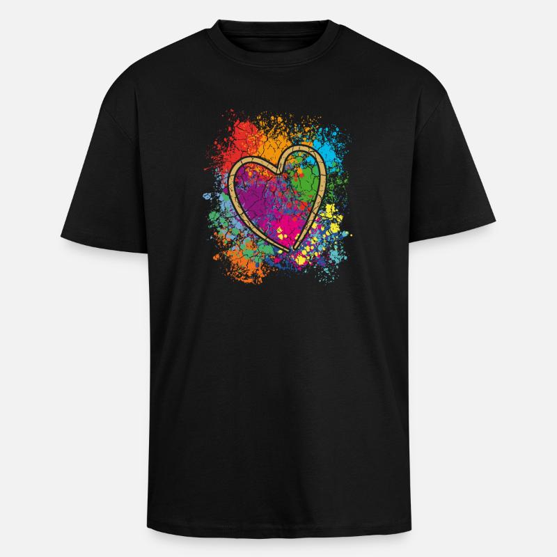 Buntes Herzkunst Design Graffiti  Look - Oversized Heavyweight Unisex T-Shirt - Schwarz