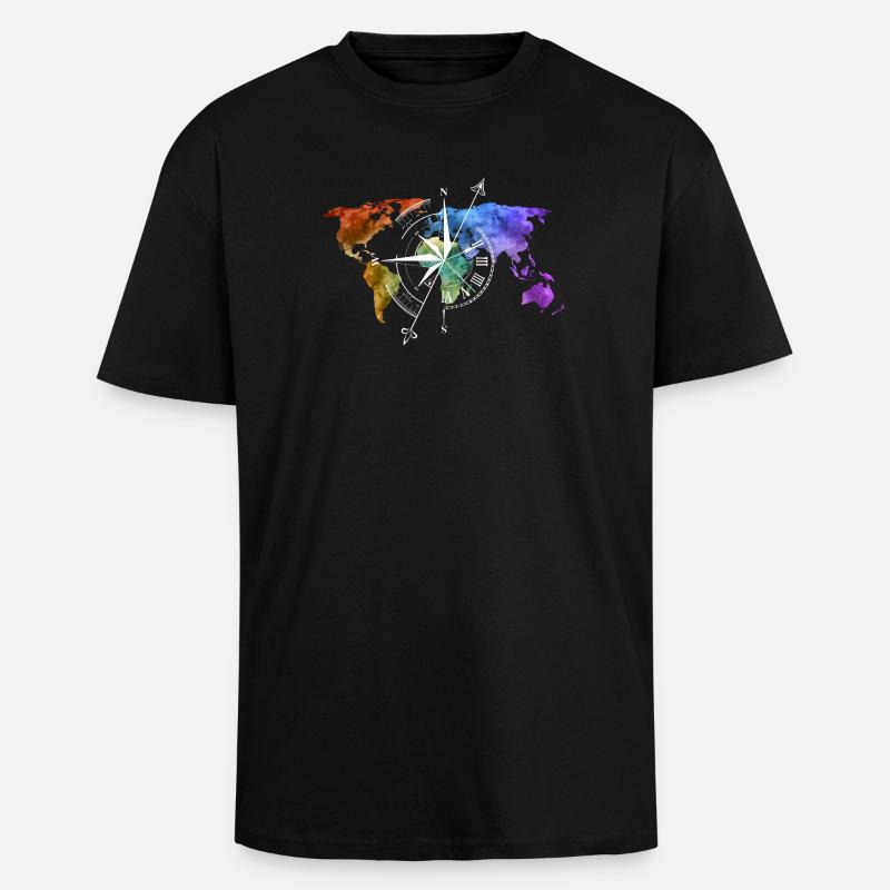 Weltkarte Kompass white - Oversized Heavyweight Unisex T-Shirt - Schwarz