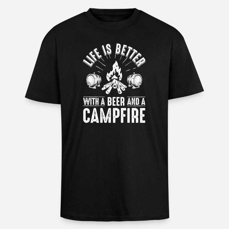 Campfire Beer Night Graphic - Unisex Oversized Heavyweight T-shirt - black