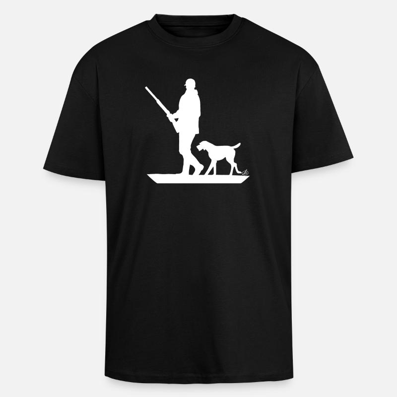 Jäger mit Hund auf der Pirsch - Oversized Heavyweight Unisex T-Shirt - Schwarz